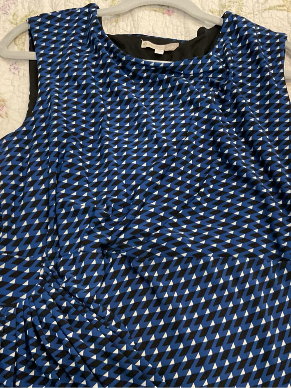 Dress Barn Blue and White Geometric Ruched Midi Dress - Picture 8 of 8